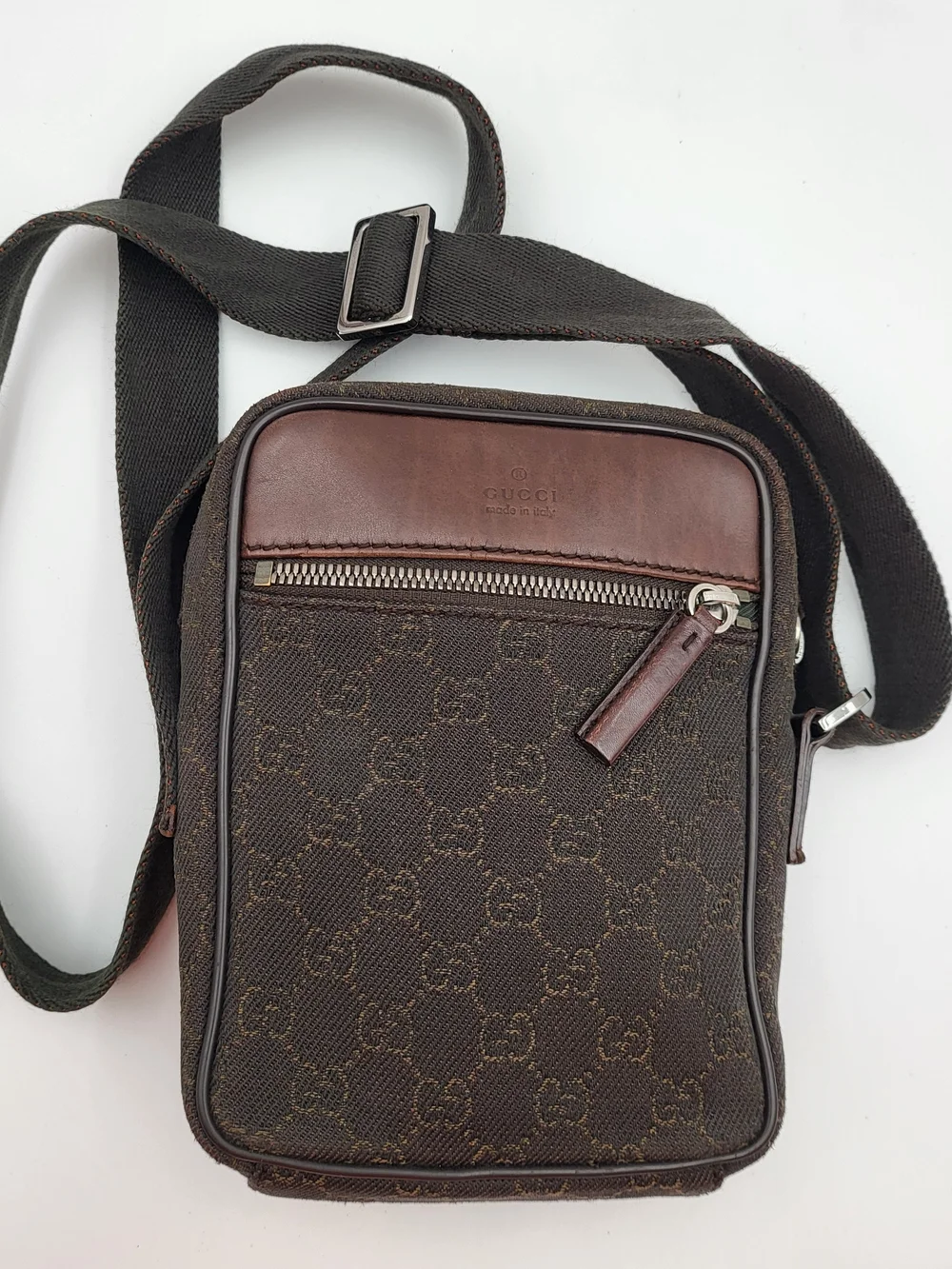 Gucci GG Canvas Monogram Chocolate Crossbody Bag, Authentic...(Unisex)